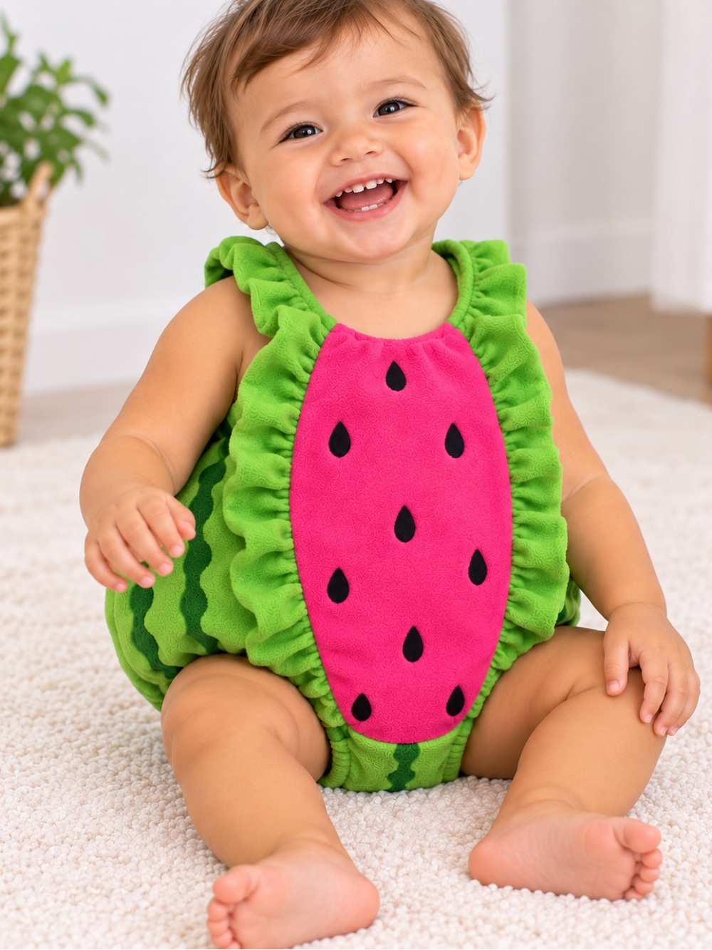 Place Watermelon Ruffle One-Piece - Pink & Green